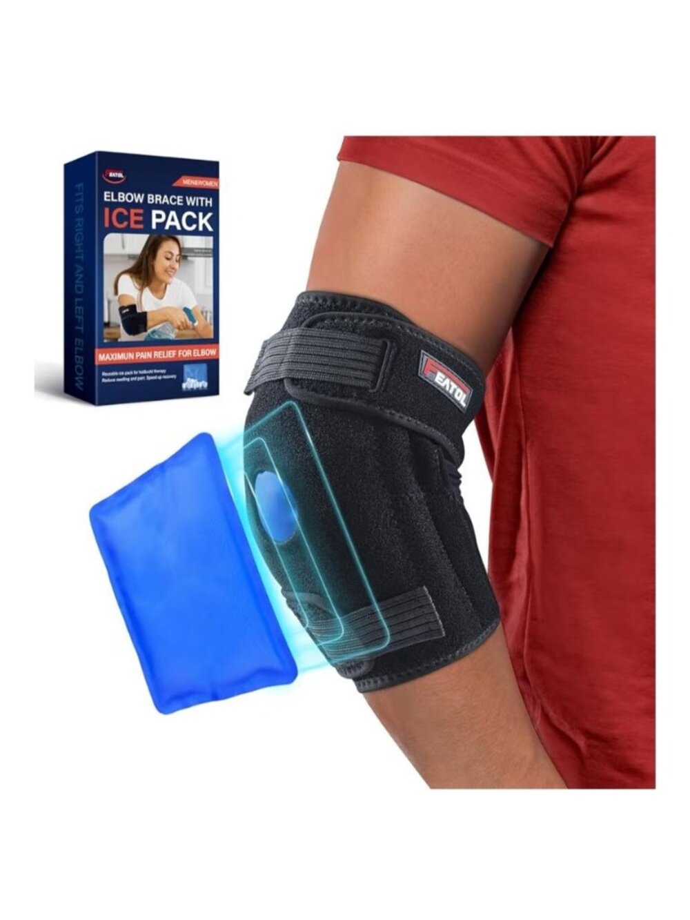 FEATOL Med Unisex Elbow Brace with Ice Pack Tendonitis Tennis Elbow Pain Relief